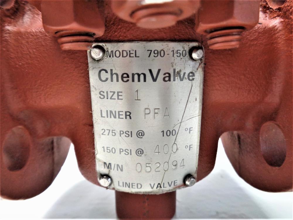 ChemValve 1" 150# PFA Lined Plug Valve #790-150